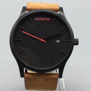 MVMT Chronograph Watch Men 45mm Black Date Brown Leather Band New Battery